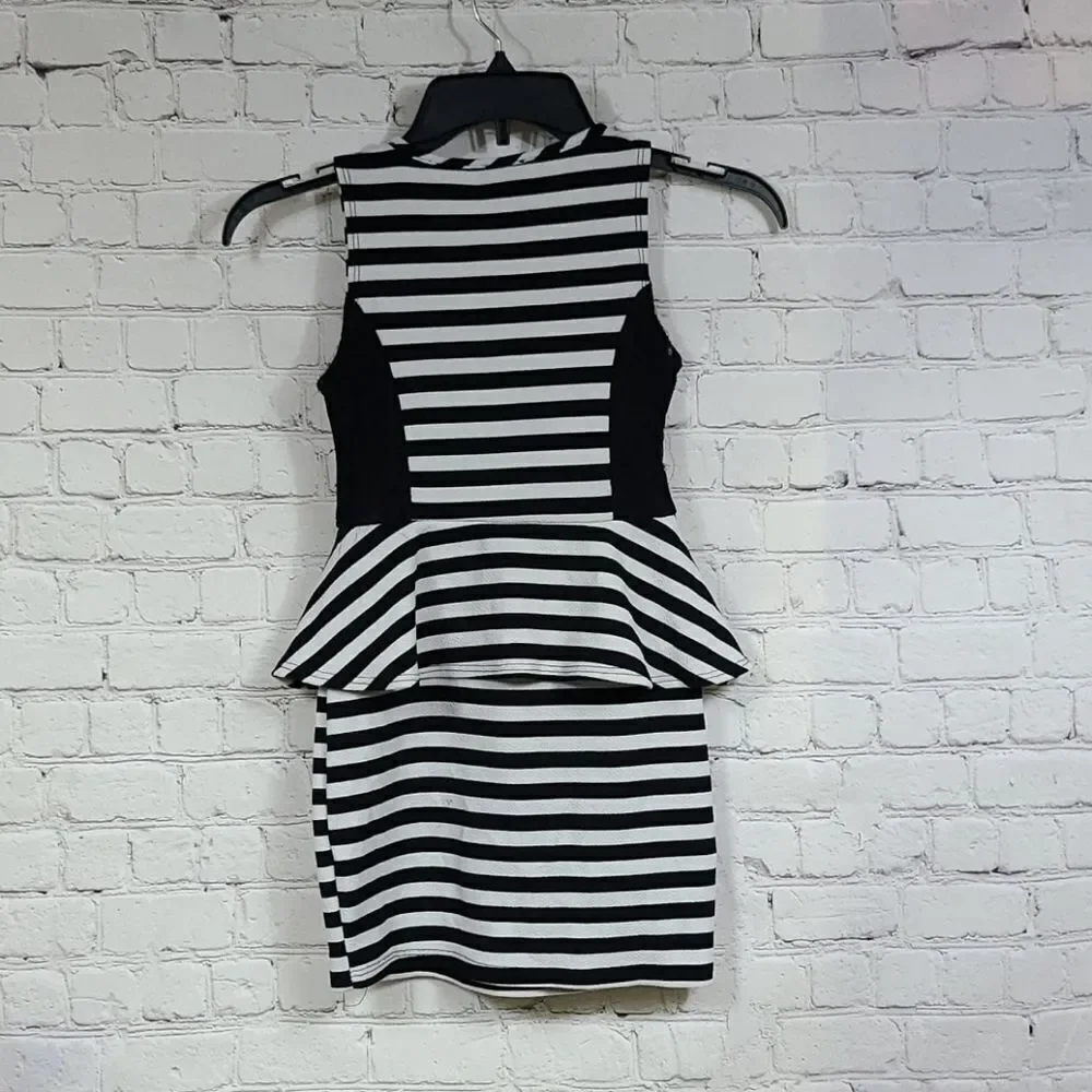 Tween Black White Stripe Jacquard Lace Peplum Dress Bodycon Party Holiday Girls